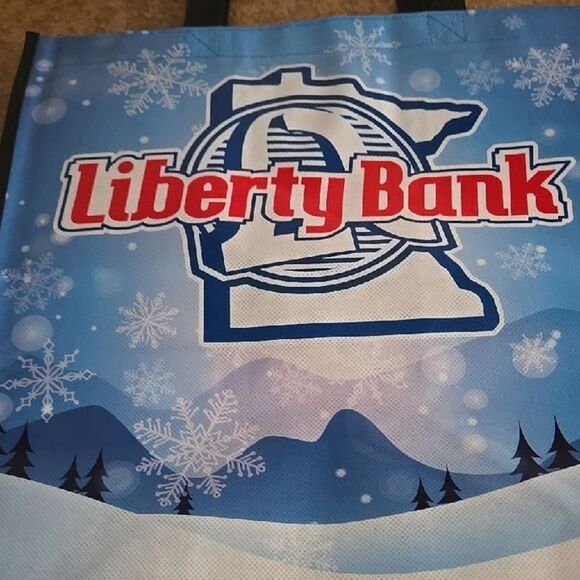 FREE WINTER SEASONAL Print reusable bag w purchase Liberty Bank Blue Tote Bag - Picture 2 of 9